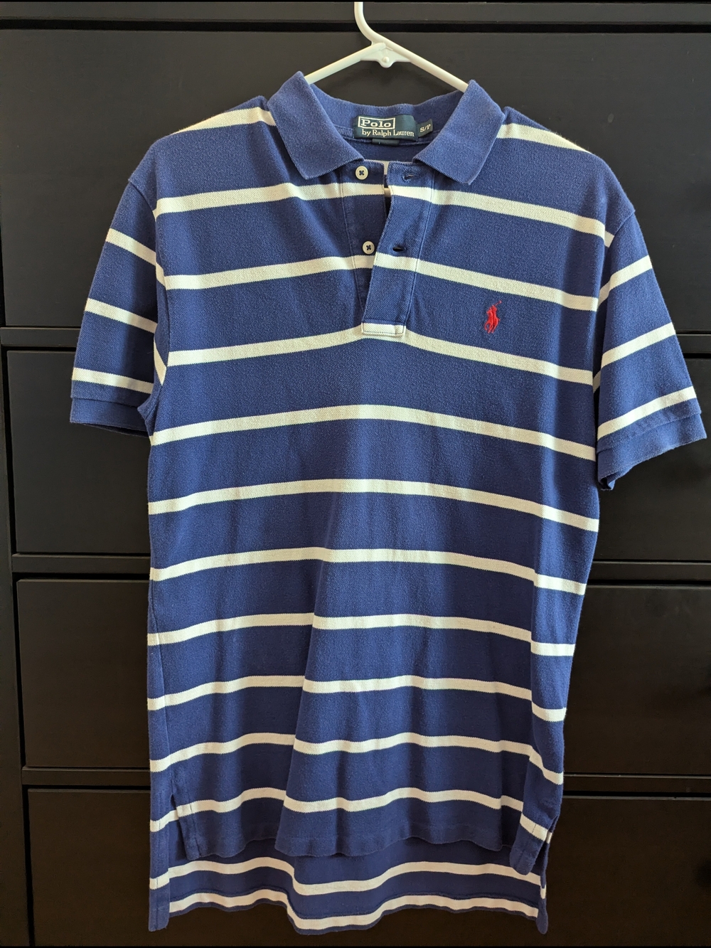 Polo by Ralph Lauren Navy & White Striped Polo with Red Pony
